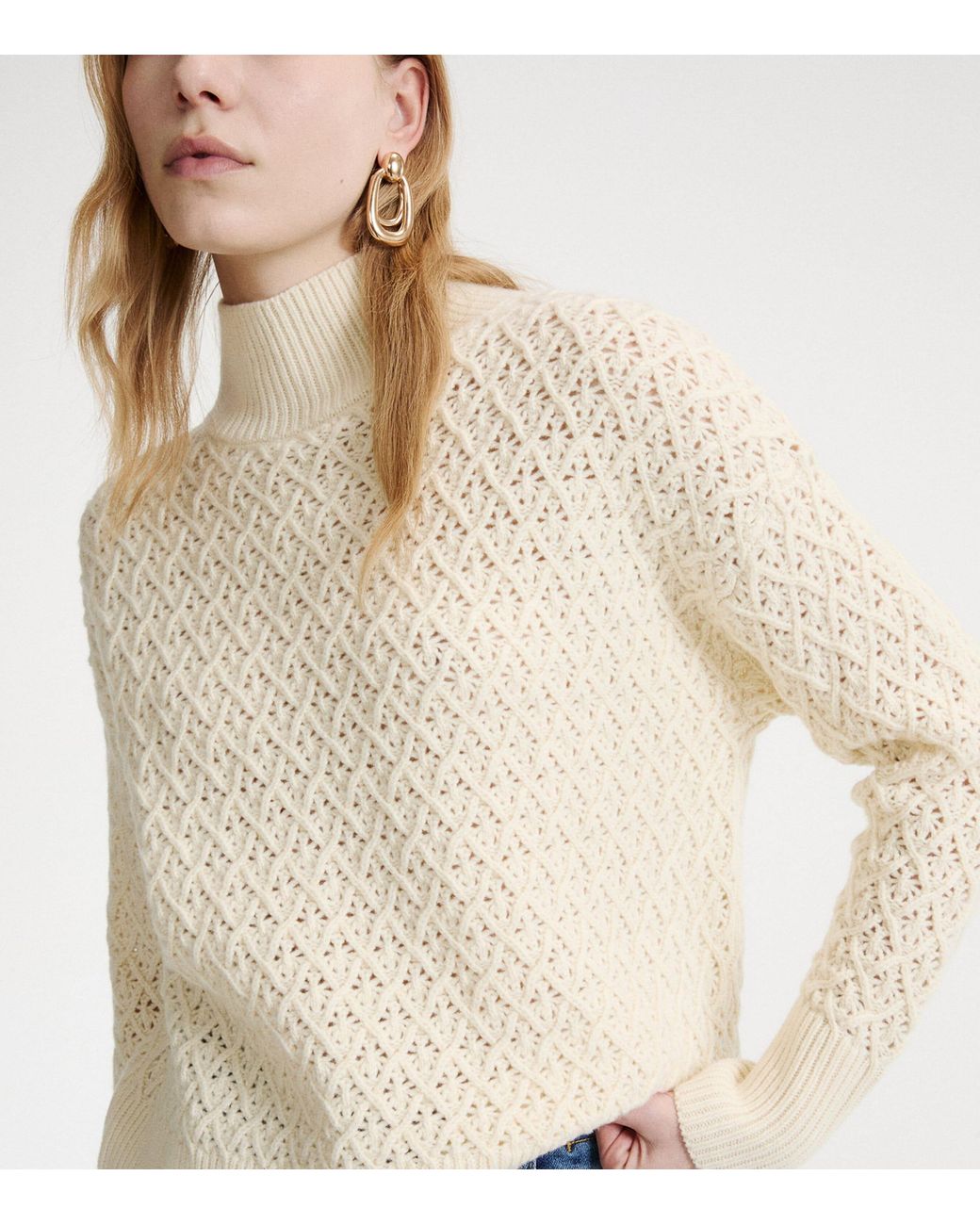 Marella White Virgin Wool Open Knit Sweater