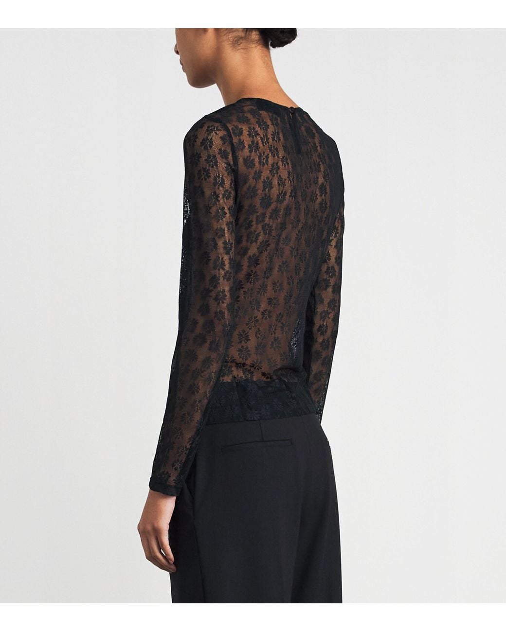 Claudie Pierlot Black Lace Long-Sleeve Top