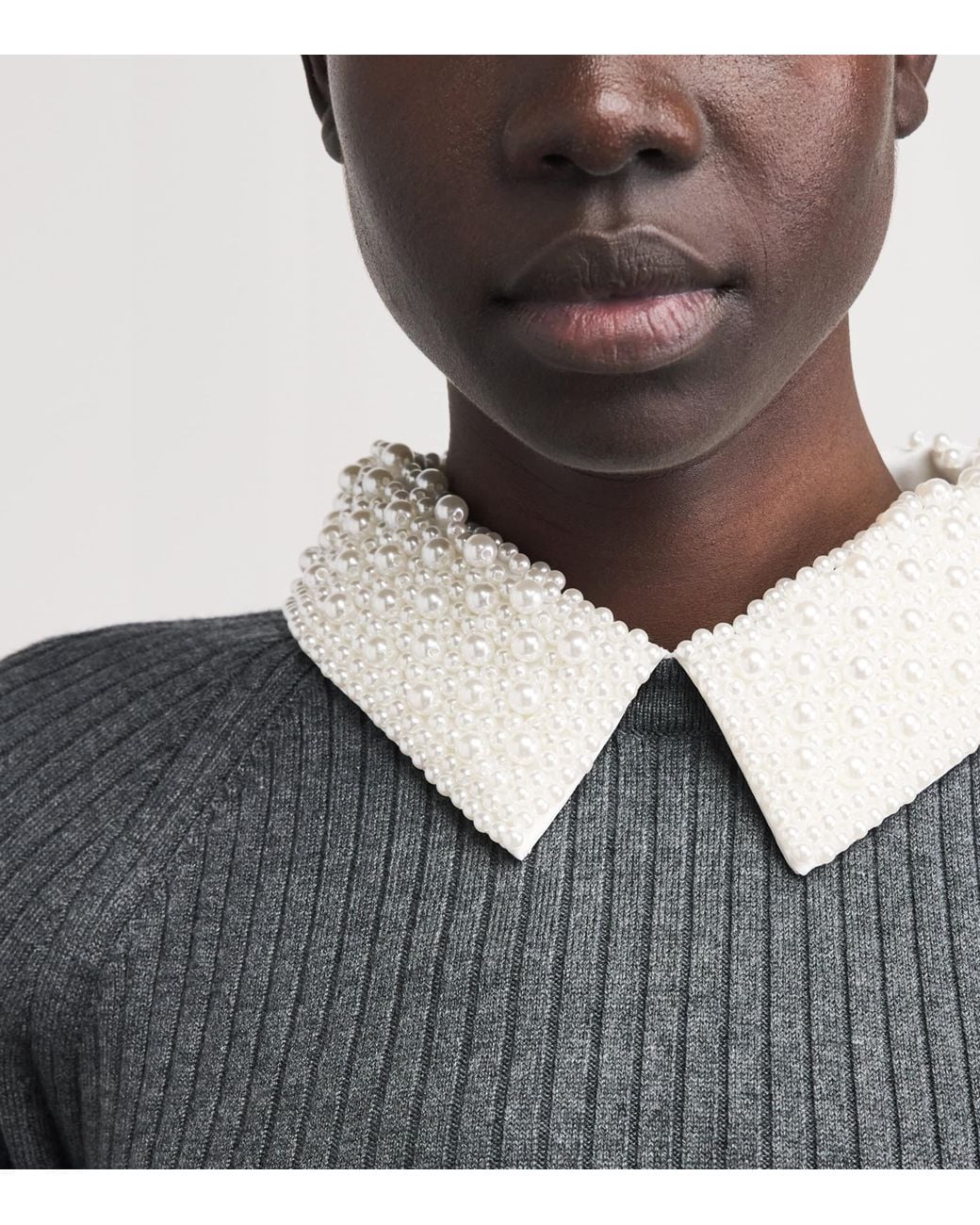 Maje Gray Embellished Collar Knit Mini Dress