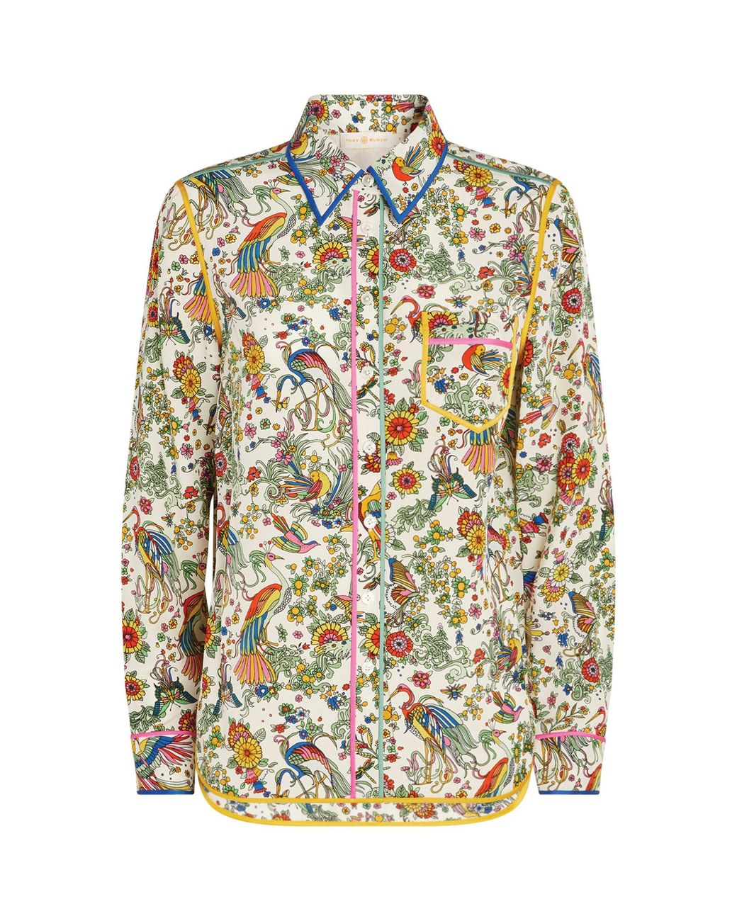Tory Burch Contrast Binding Silk Printed Shirt | Lyst