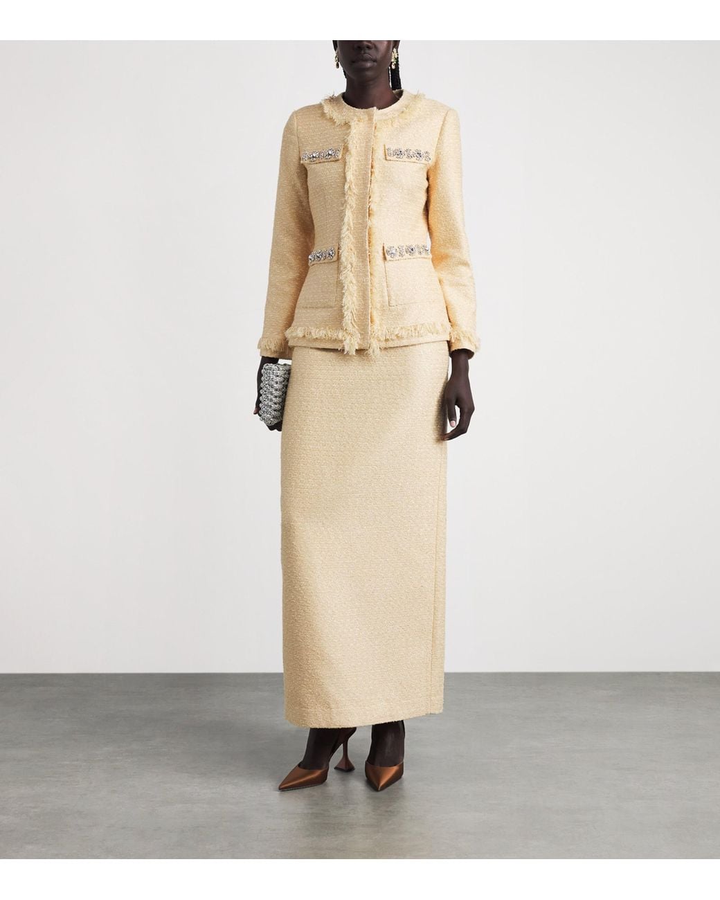 Huishan Zhang Natural Tweed Vania Pencil Skirt