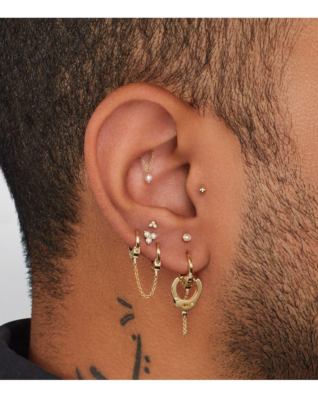 Maria Tash Metallic Pearl Trinity Threaded Stud Earring