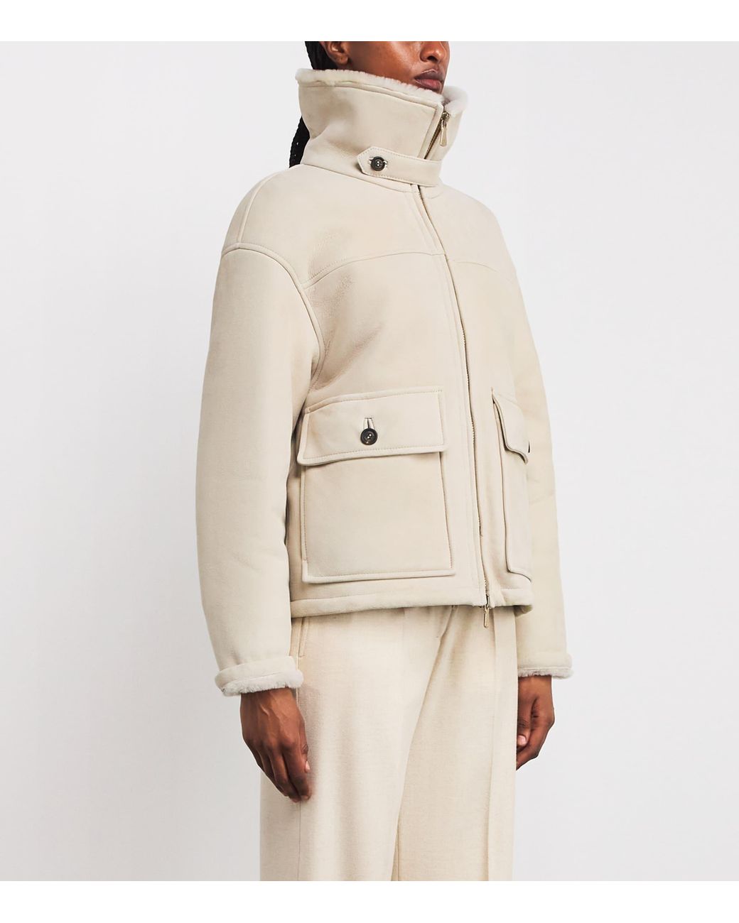 Eleventy Natural Suede Aviator Jacket