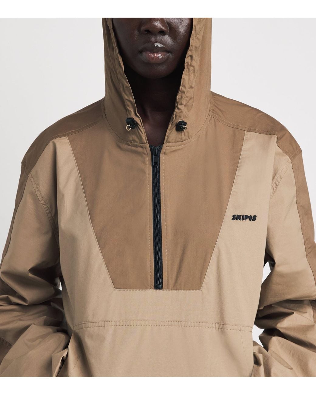 Skims Natural Woven Cotton Half-Zip Hoodie