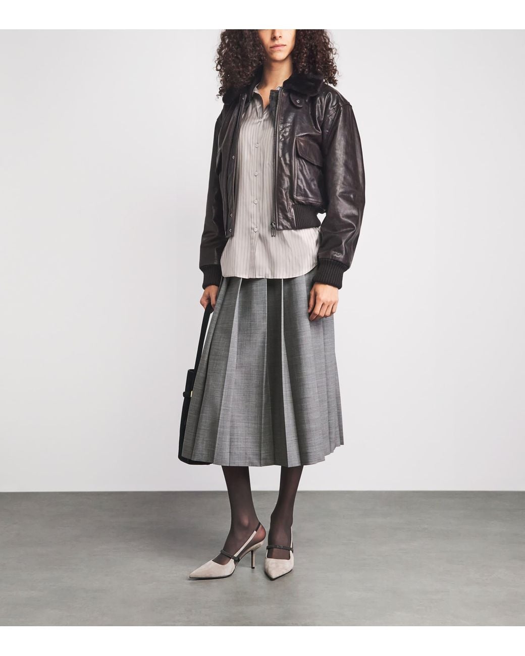 Fabiana Filippi Gray Wool Pleated Midi Skirt