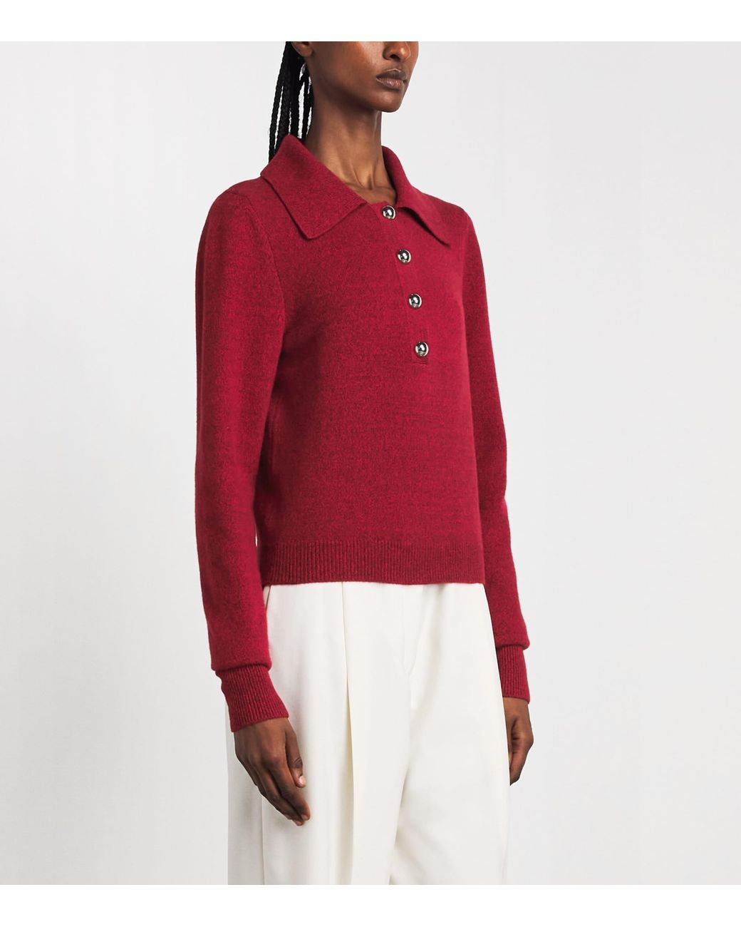 Safiyaa Red Wool-Cashmere Polo Sweater