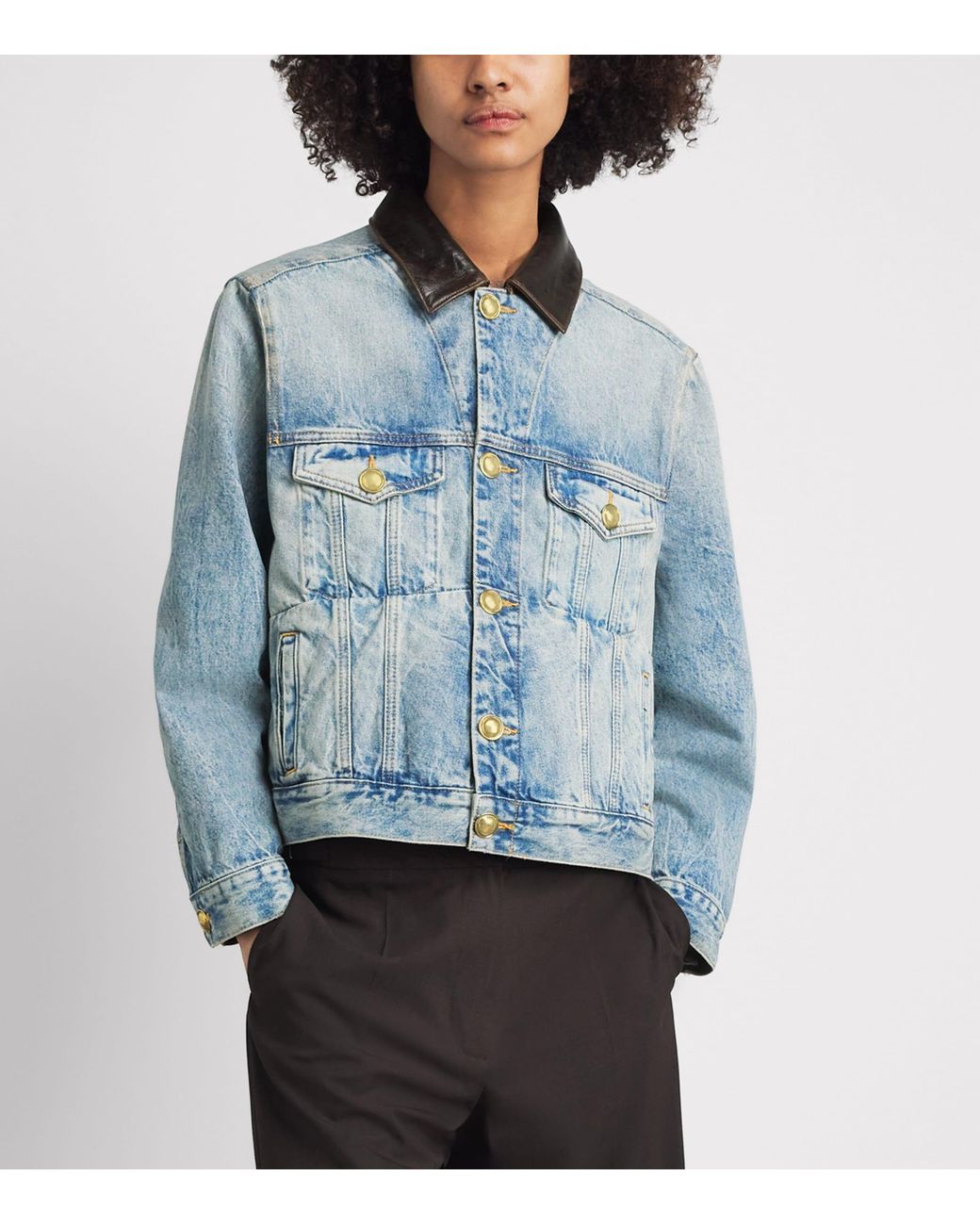 Sandro Blue Leather-Collar Denim Jacket