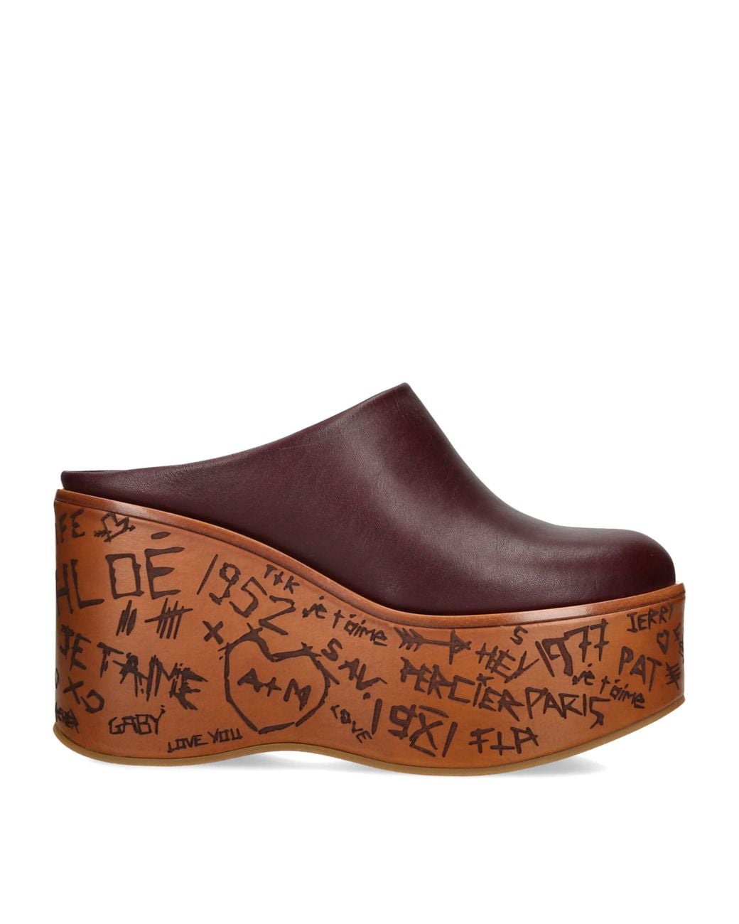 Chloé Brown Leather Wedge Mules 80