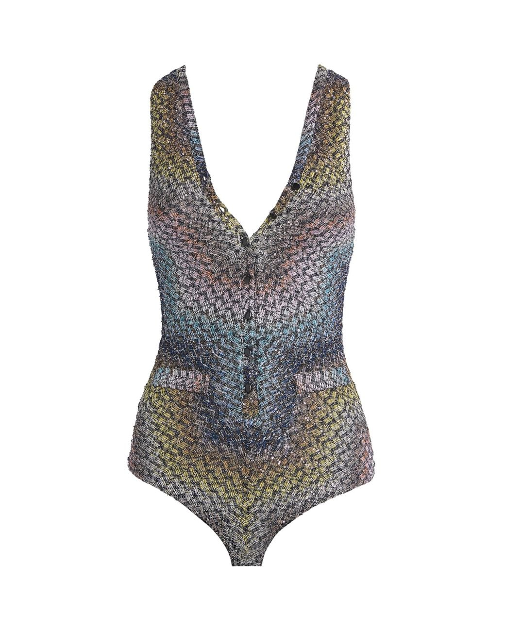 Missoni Blue Lamé Zigzag Swimsuit