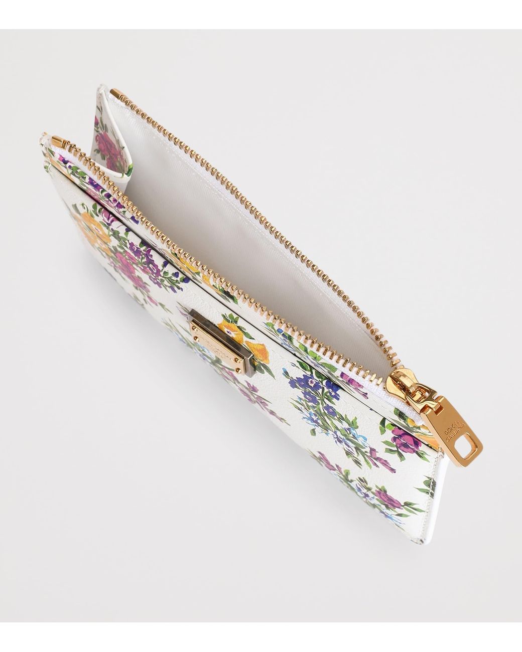 Dolce & Gabbana White Calfskin Floral Print Card Holder