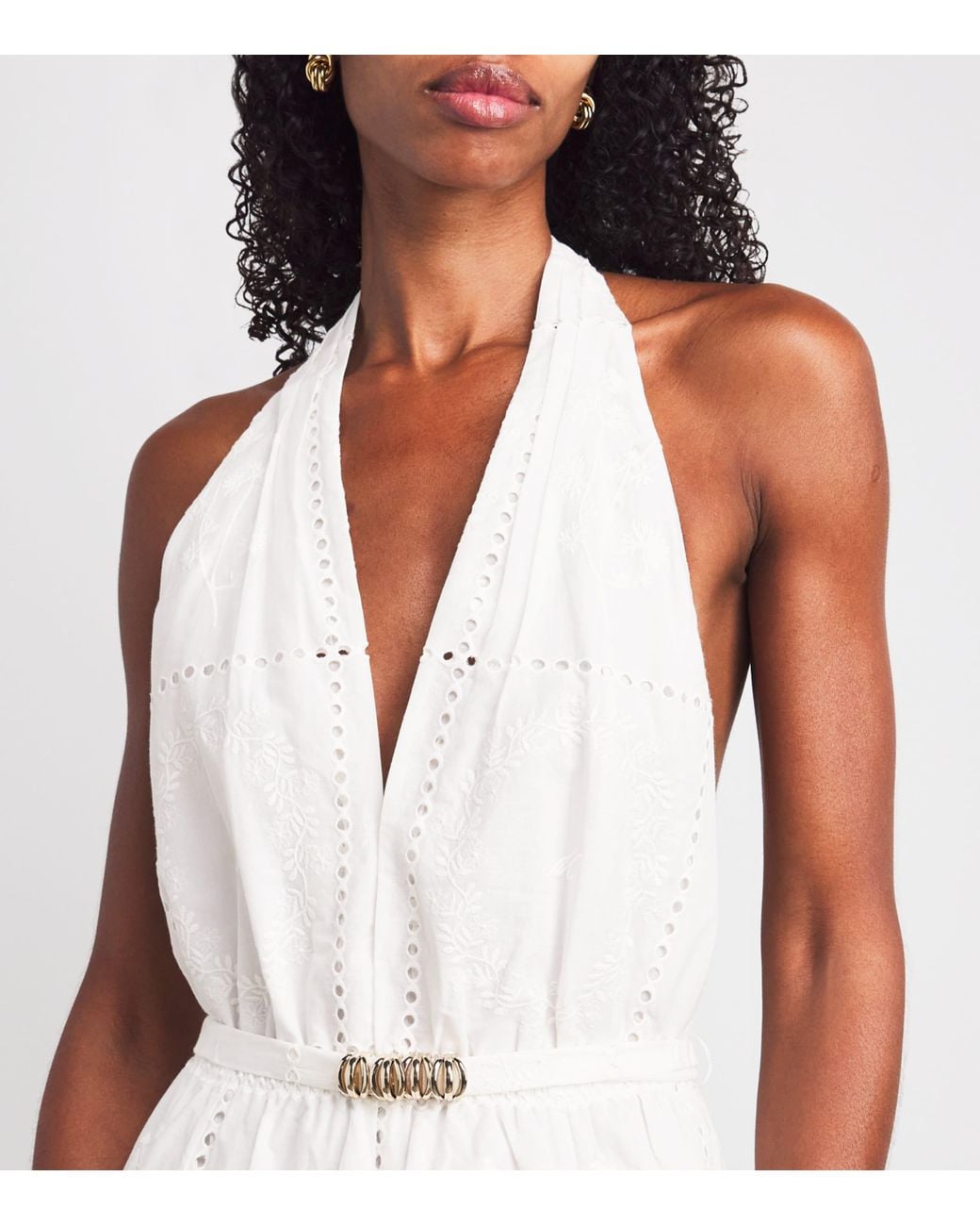 Maje White Cotton Embroidered Mini Dress