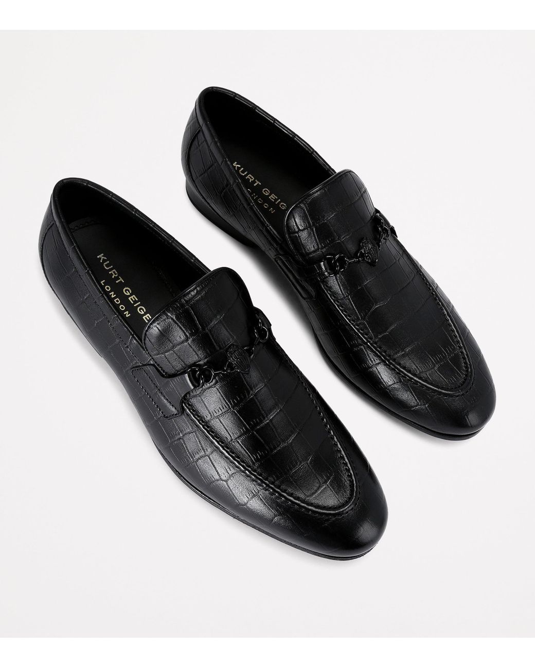 Kurt Geiger Black Croc-Embossed Alton Loafers for men