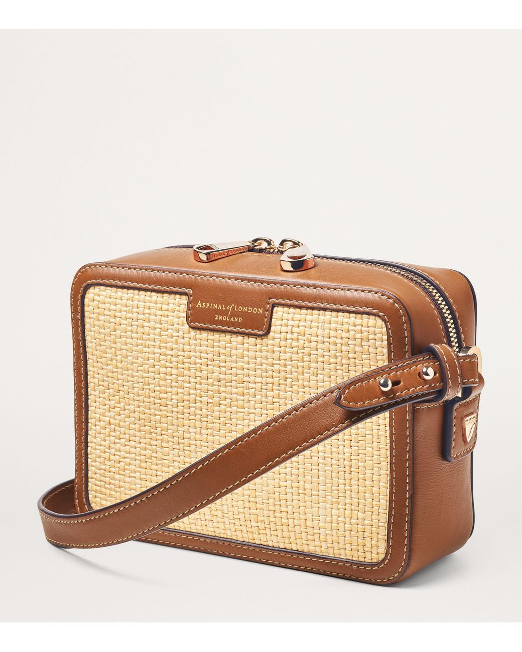 Aspinal Brown Leather Woven Camera Bag