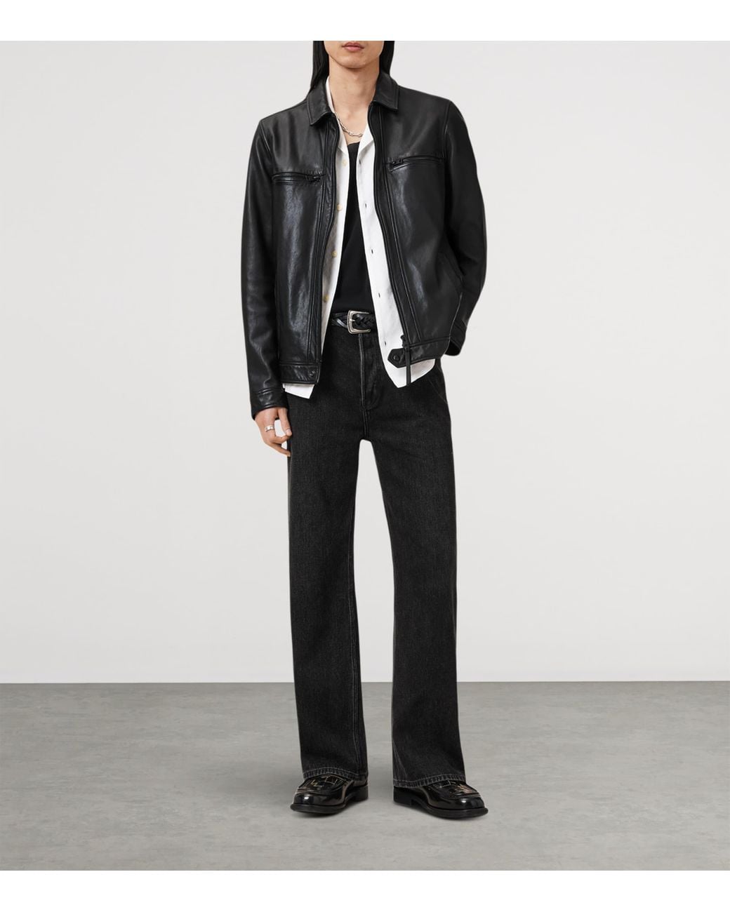 AllSaints Black Leather Luck Jacket for men