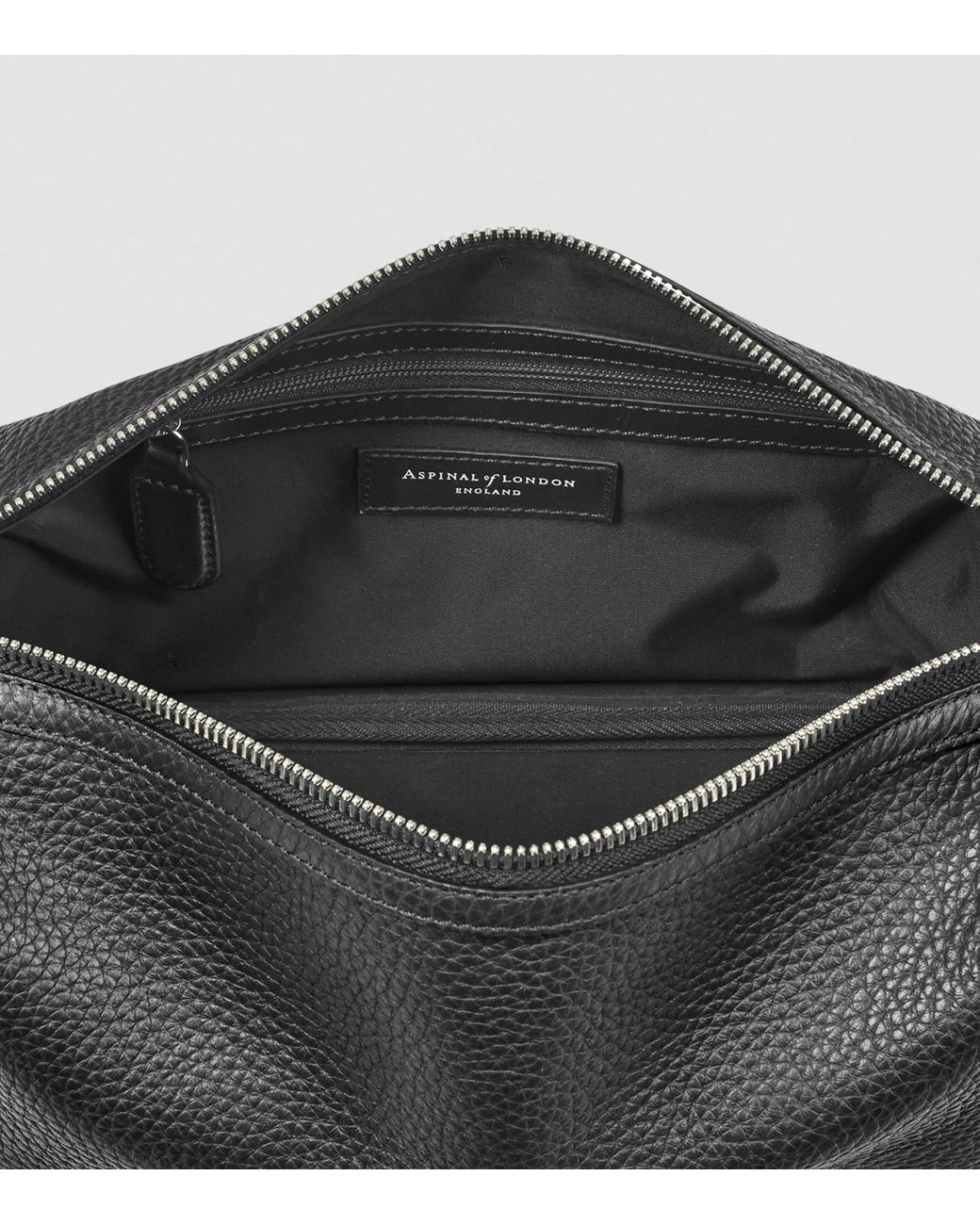 Aspinal Black Leather Reporter Wash Bag for men