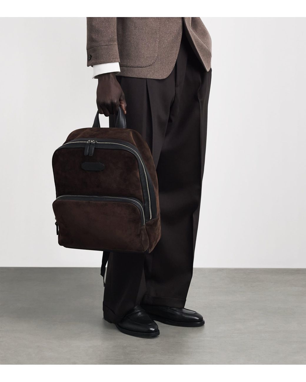 Brioni Brown Suede Via Veneto Backpack for men