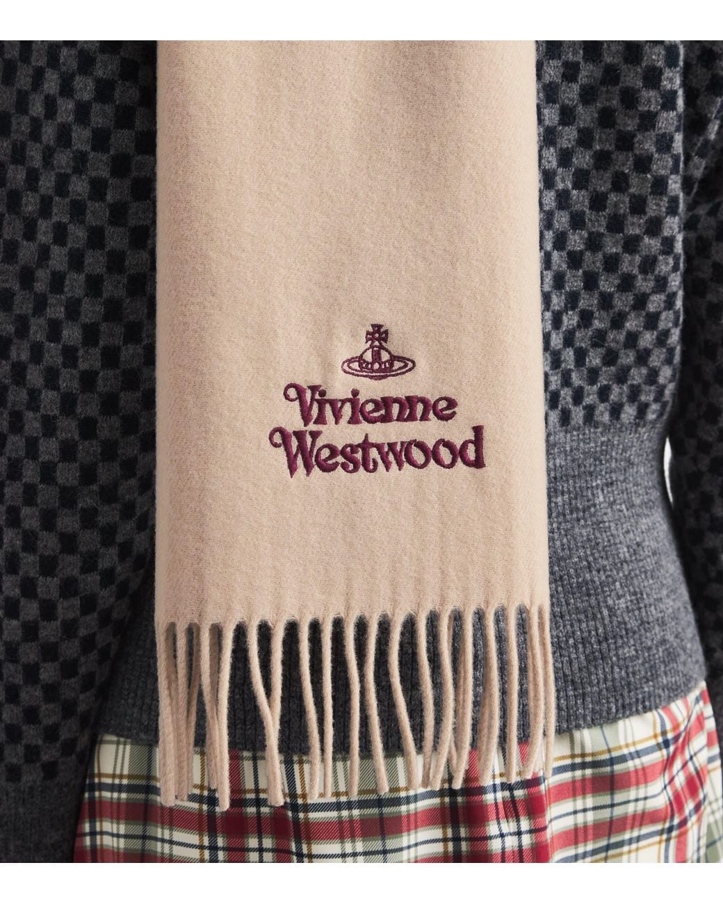 Vivienne Westwood Natural Wool Embroidered Logo Scarf