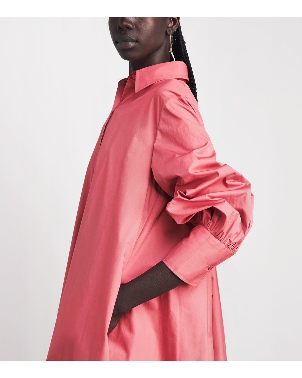 Abadia Pink Cotton Layered Volume Maxi Shirt Dress