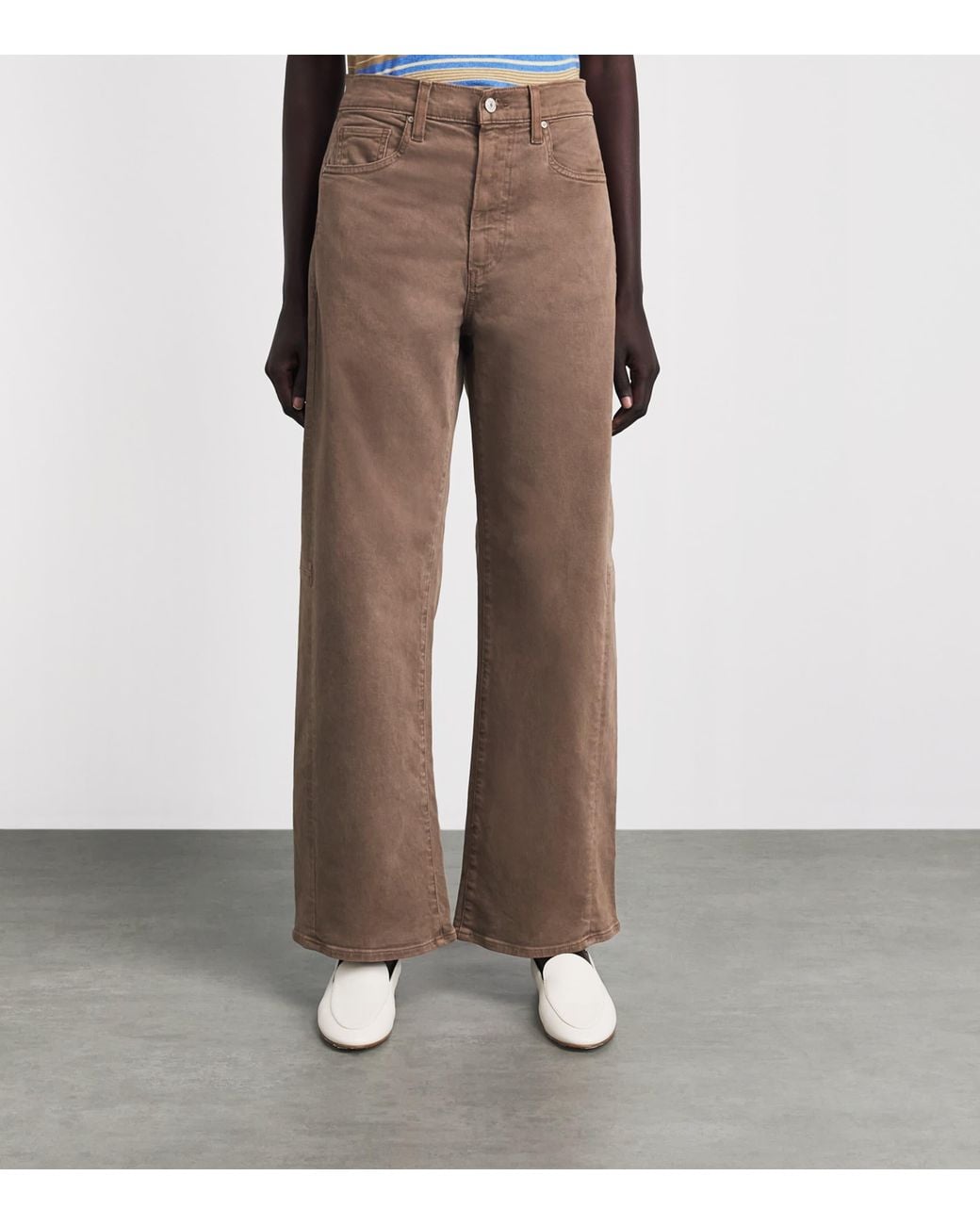 PAIGE Brown Arellia Skimmer High-Rise Wide-Leg Jeans