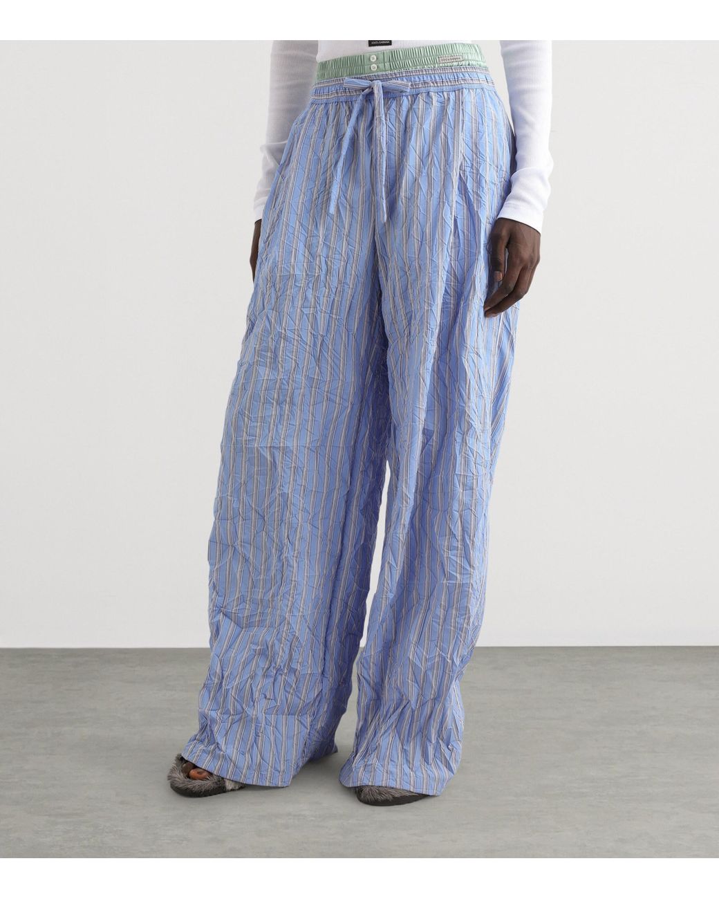 Dolce & Gabbana Blue Striped Crinkle Trousers for men