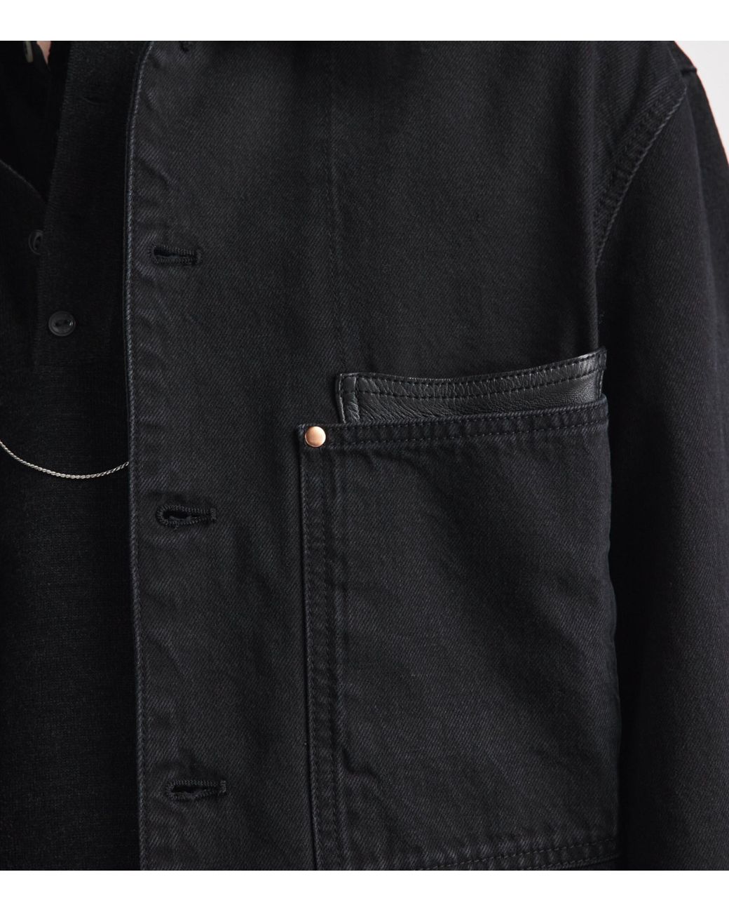 Lemaire Black Leather-Collar Workwear Denim Overshirt for men