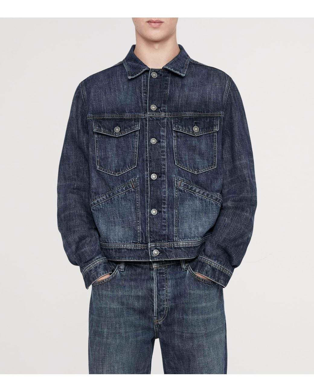 AllSaints Blue Denim Trucker Jacket for men