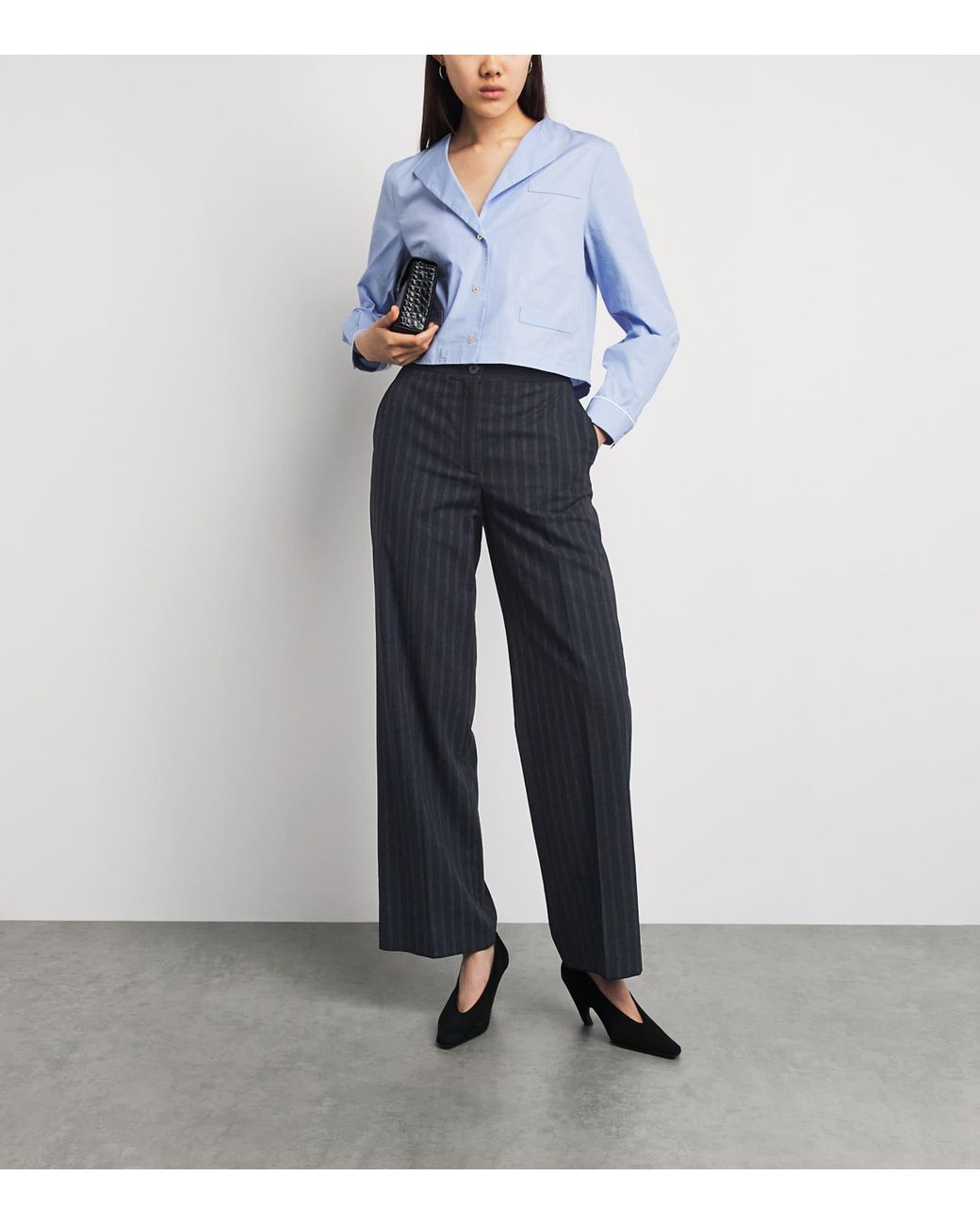 Claudie Pierlot Blue Wool-Blend Pinstripe Tailored Trousers