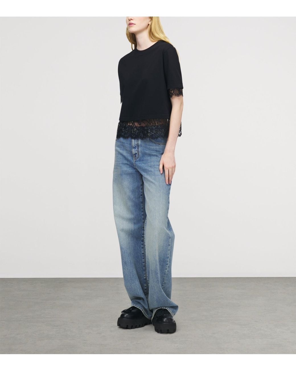 McQueen Black Cotton Lace-Trim T-Shirt