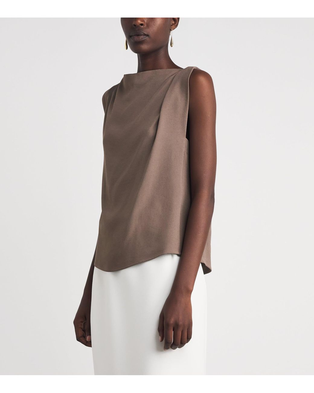 Vince Brown Crepe Draped-Shoulder Top