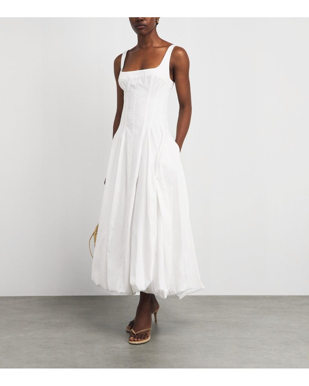 Jonathan Simkhai White Cotton Bubble-Hem Hally Midi Dress