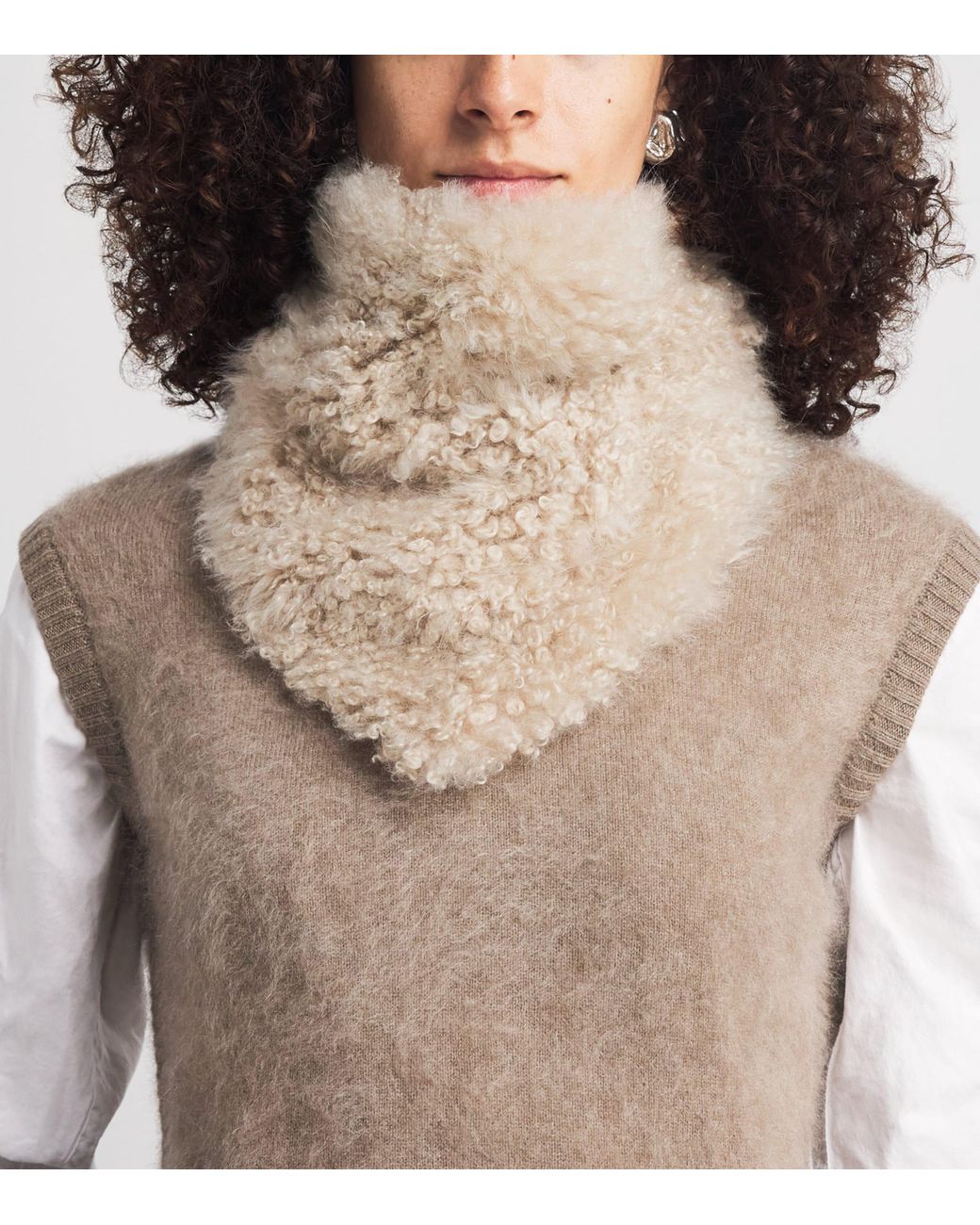 Yves Salomon Natural Long Hair Lambswool Bandana