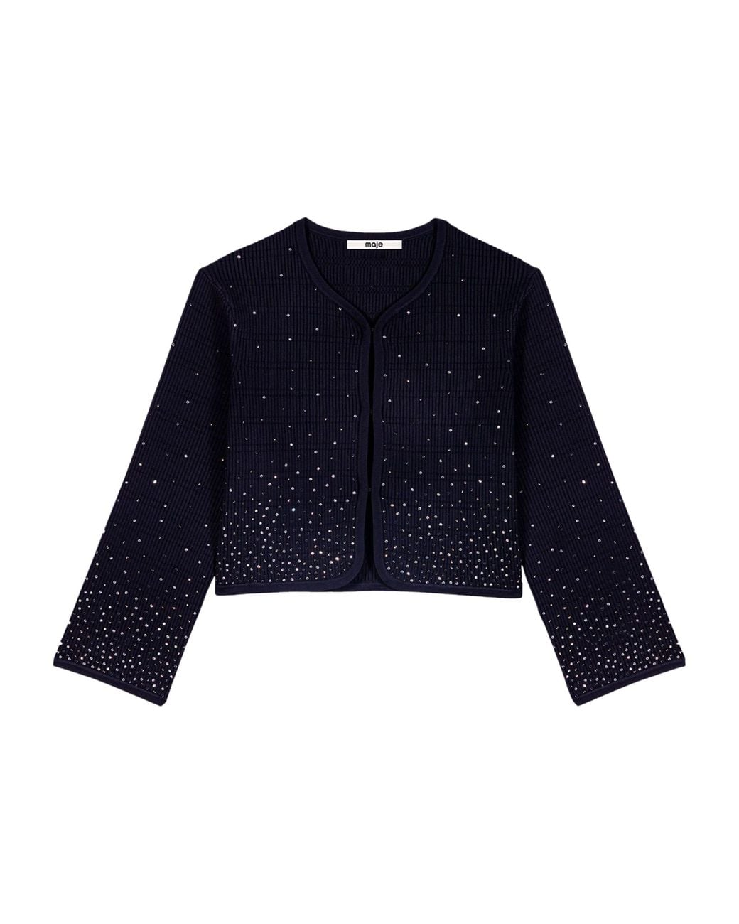 Maje Blue Diamanté-Embellished Cropped Cardigan