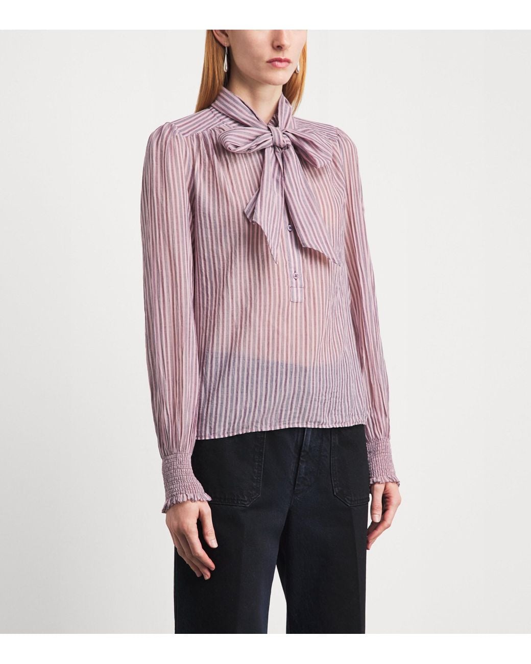 ME+EM Pink Cotton Stripe Tie-Neck Blouse
