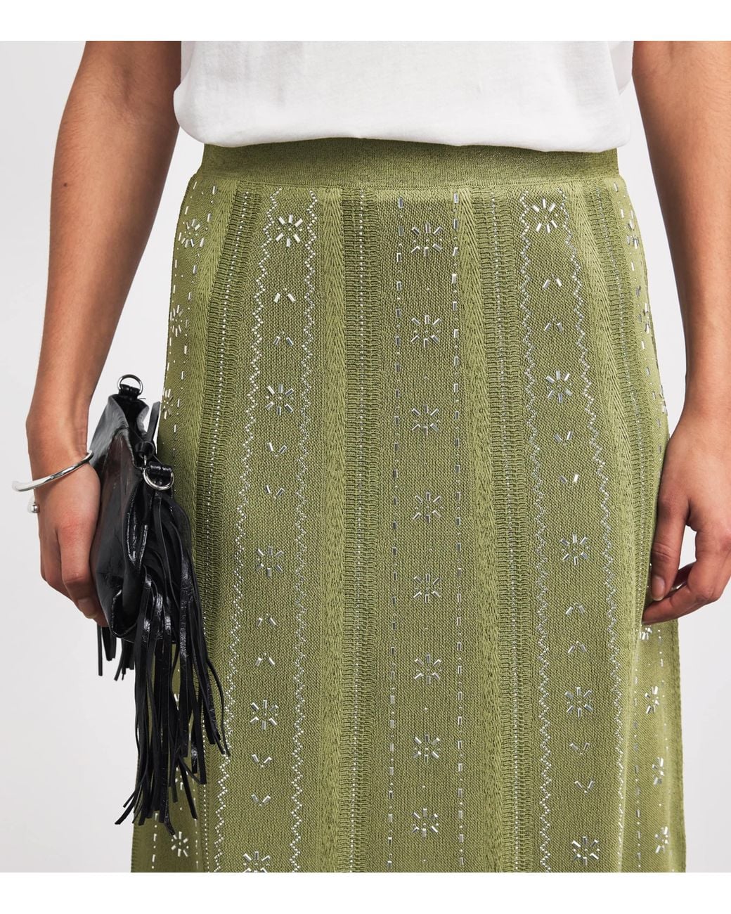 Maje Green Embellished Midi Skirt