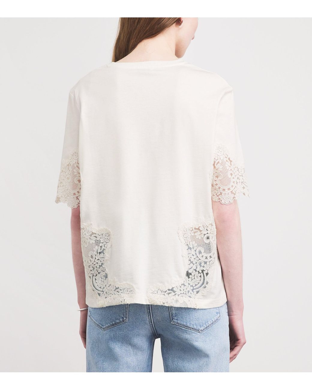 Sandro White Cotton Lace T-Shirt
