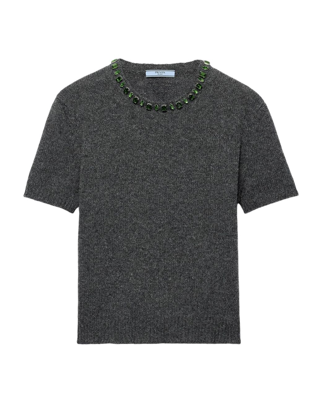 Prada Gray Wool-Cashmere Embellished Sweater