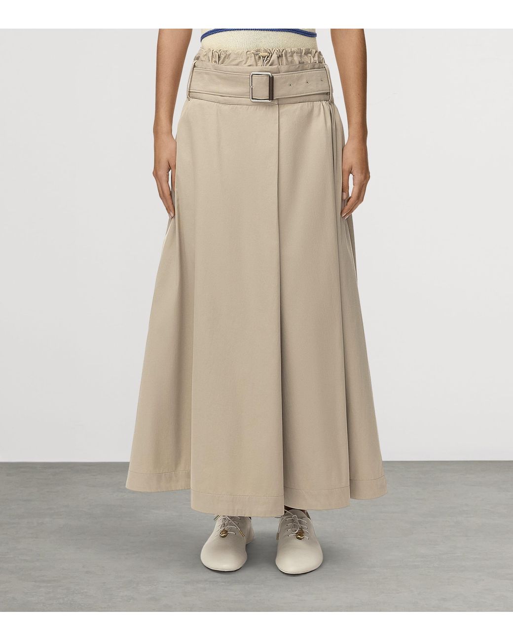 Loewe Natural Cotton-Silk Belted Maxi Skirt
