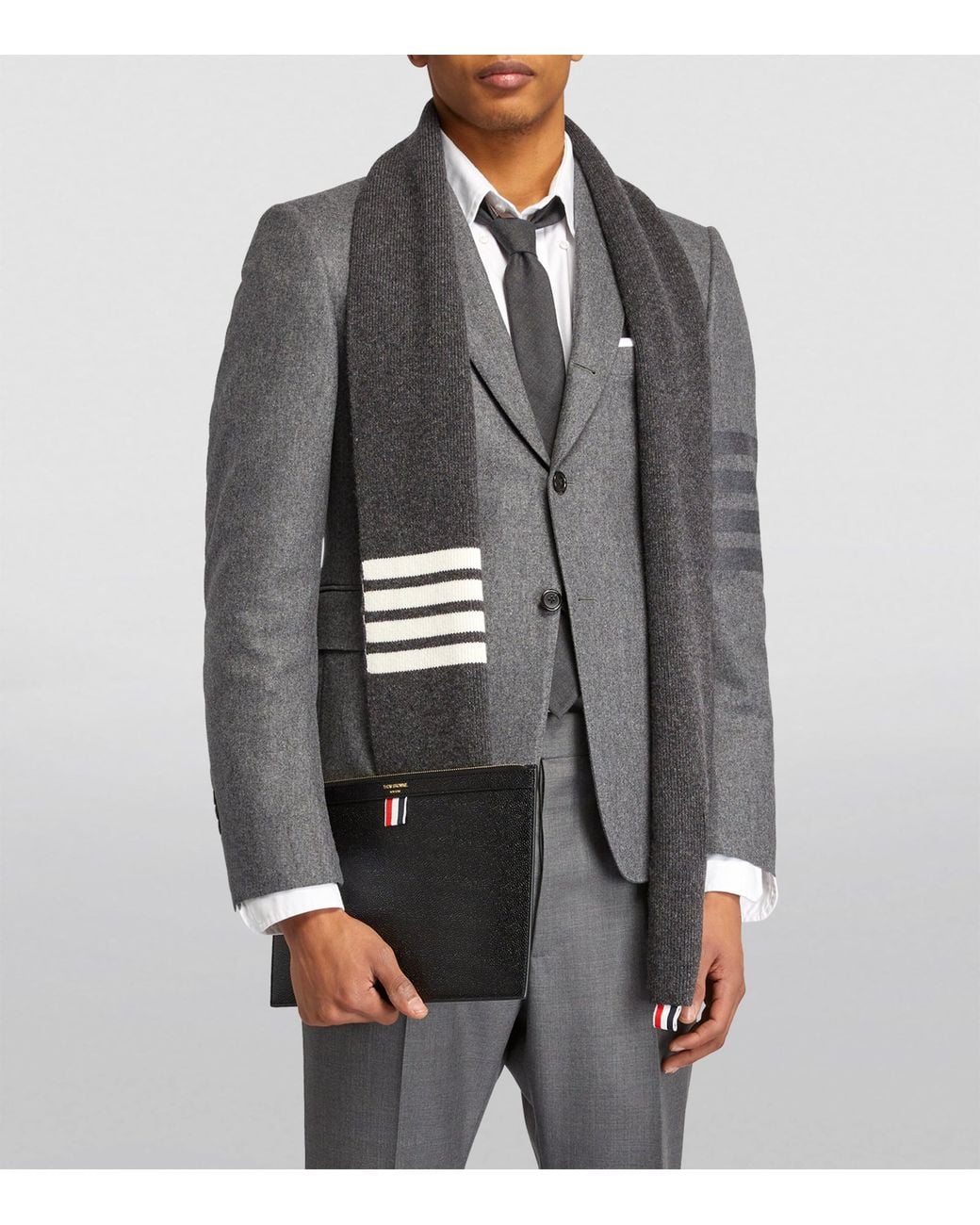 Thom Browne Black Cashmere 4-Bar Scarf for men
