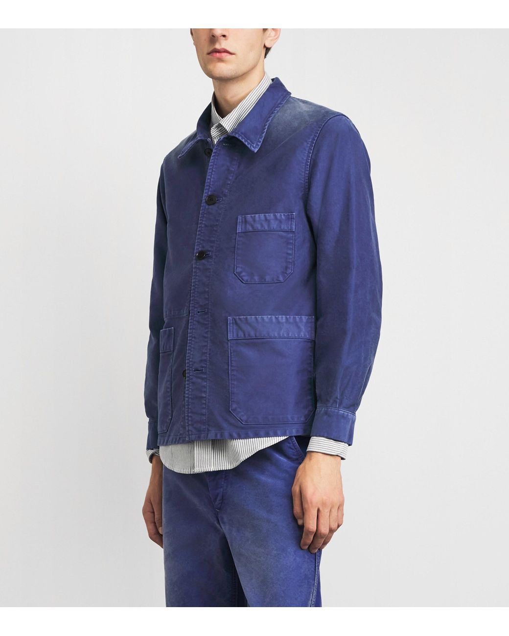 Auralee Blue Garment-Dyed Organic Cotton Overshirt for men