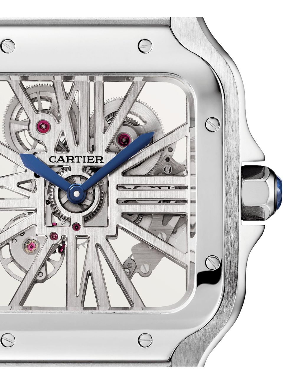 Cartier Metallic Large Steel Santos De Skeleton Watch for men