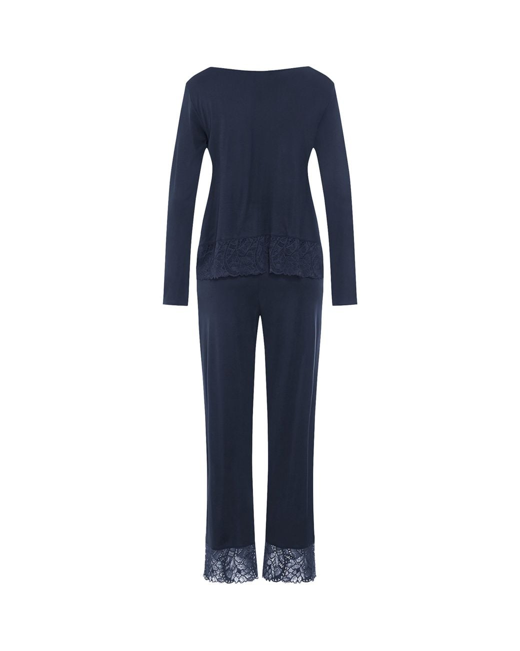 Hanro Blue Lace-Trim Long-Sleeve Pyjamas