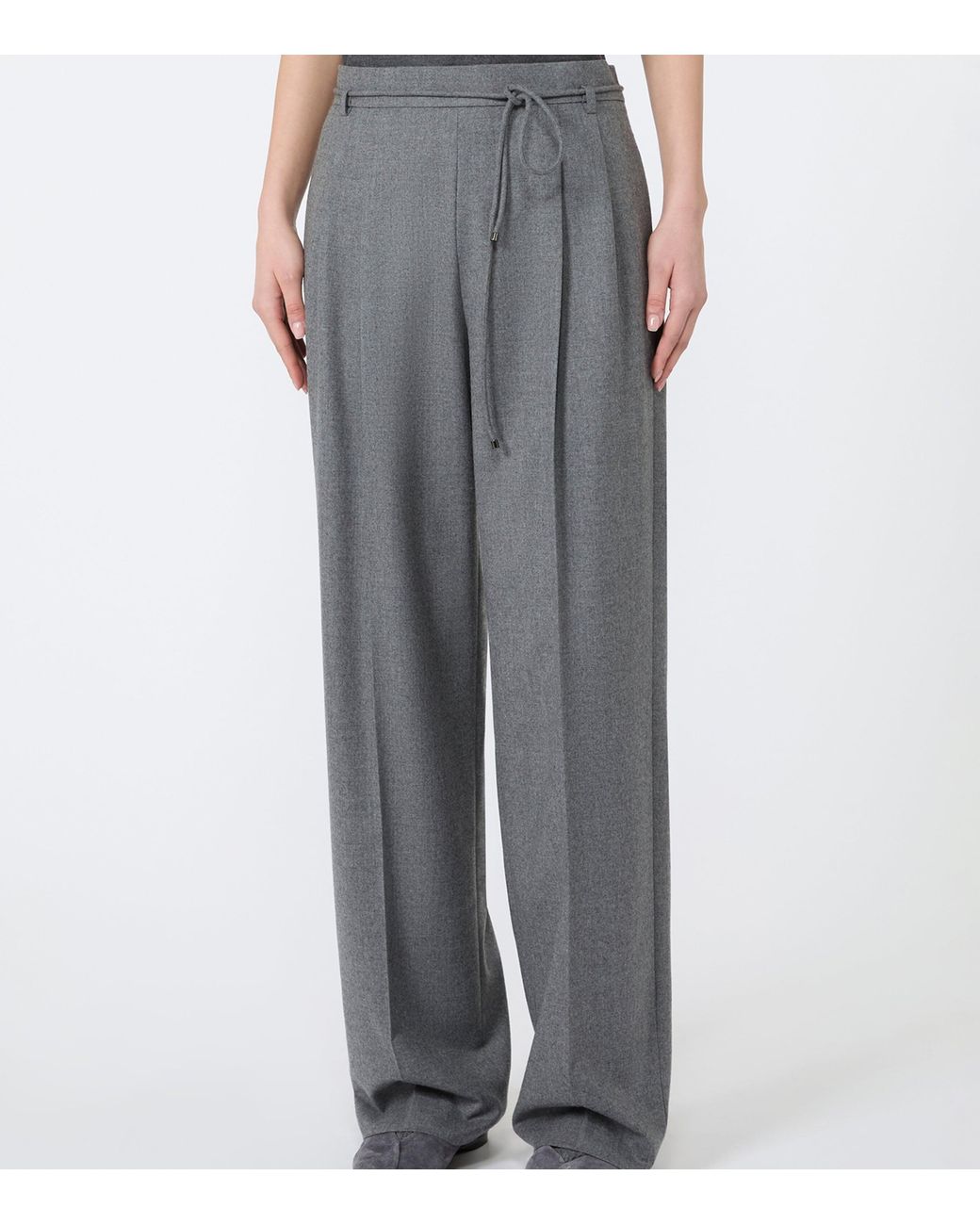 Max Mara Gray Stretch-Cashmere String-Belt Trousers