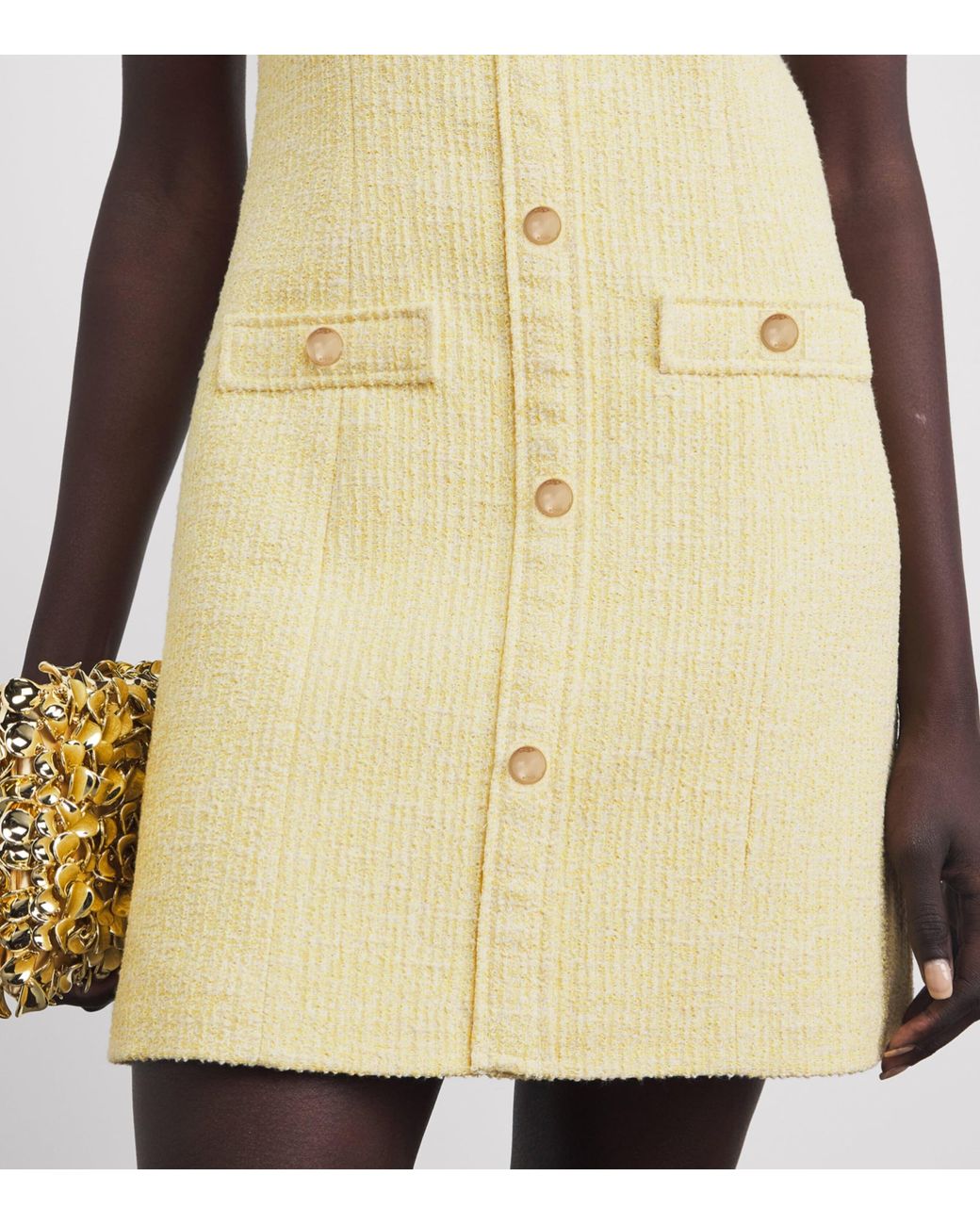 Maje Yellow Tweed Tailored Mini Dress