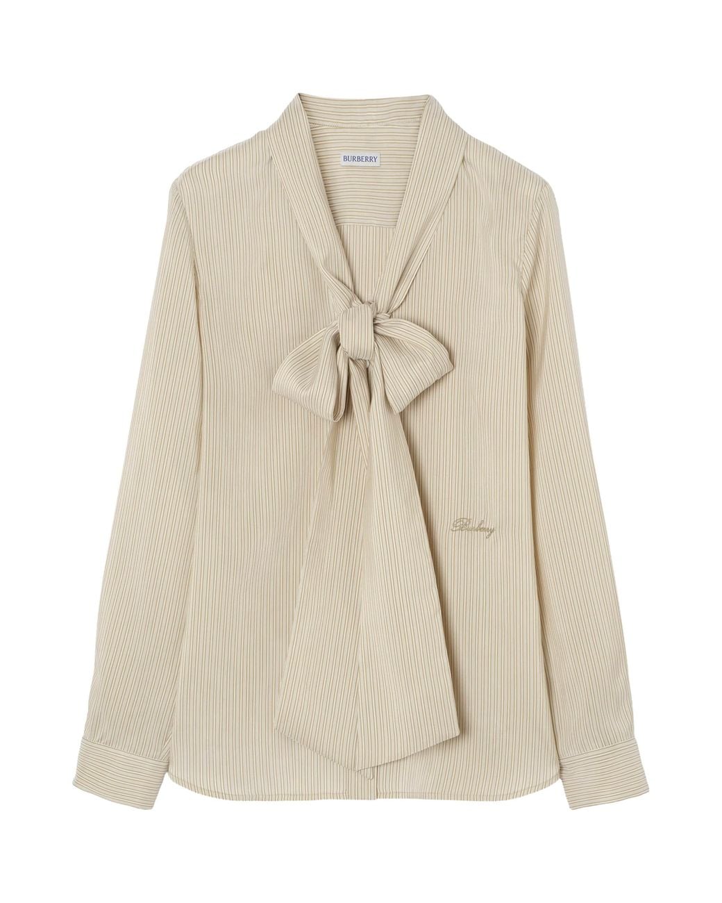 Burberry Natural Silk Stripe Scarf Blouse