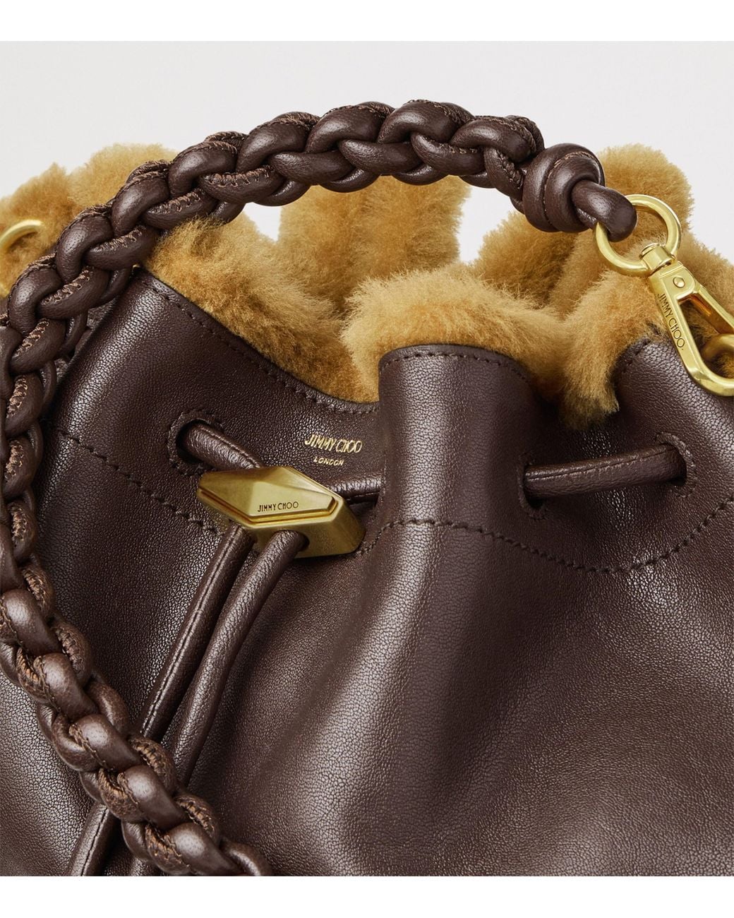 Jimmy Choo Brown Leather Shearling-Trim Bon Bon Shoulder Bag