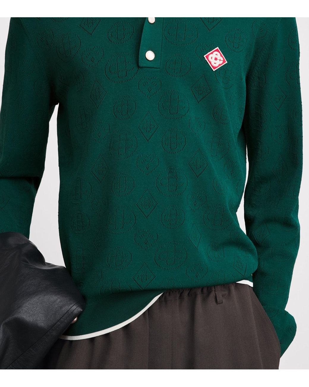 Casablanca Green Pointelle-Knit Polo Shirt for men