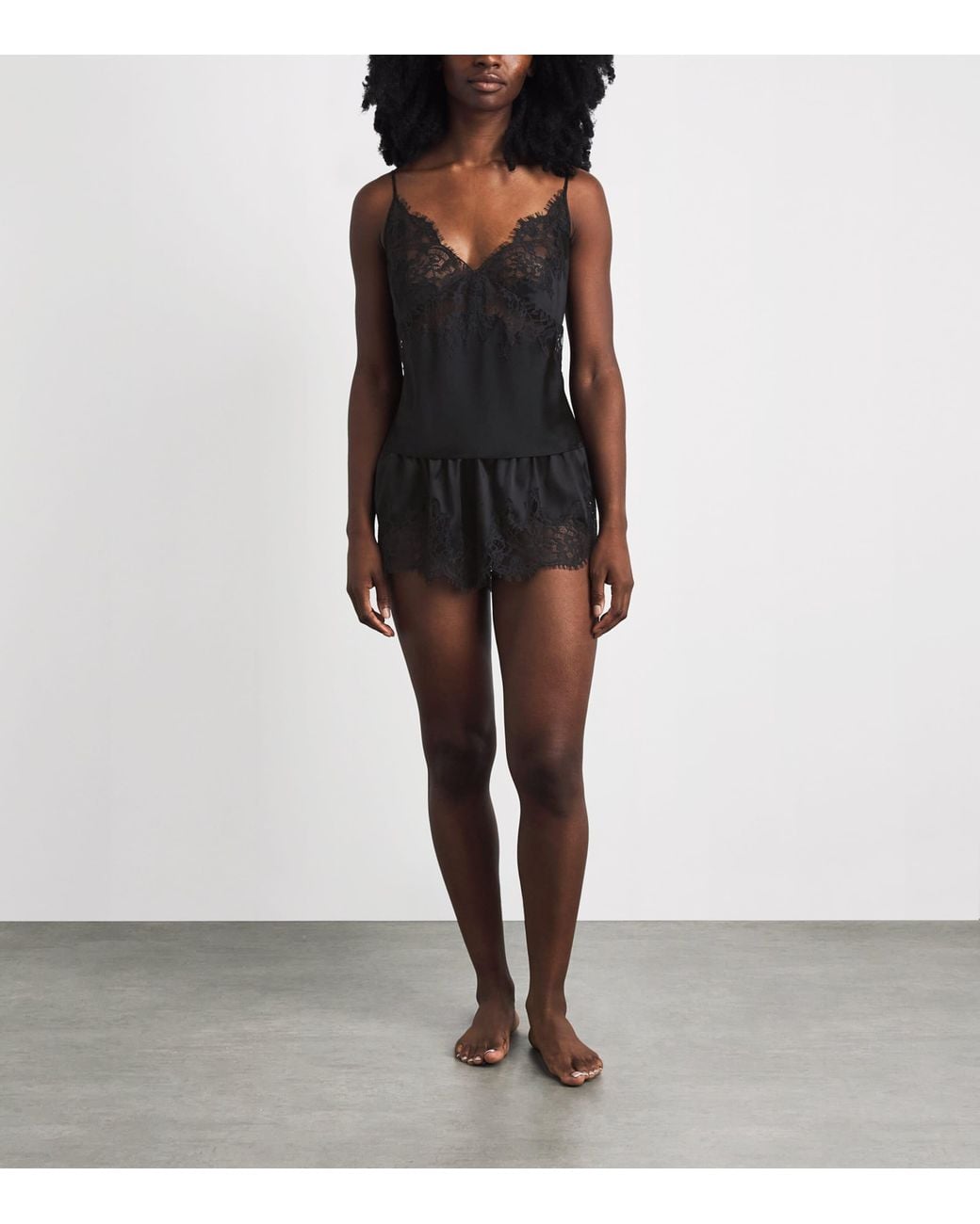 Skims Black Stretch-Silk Lace-Trim Shorts