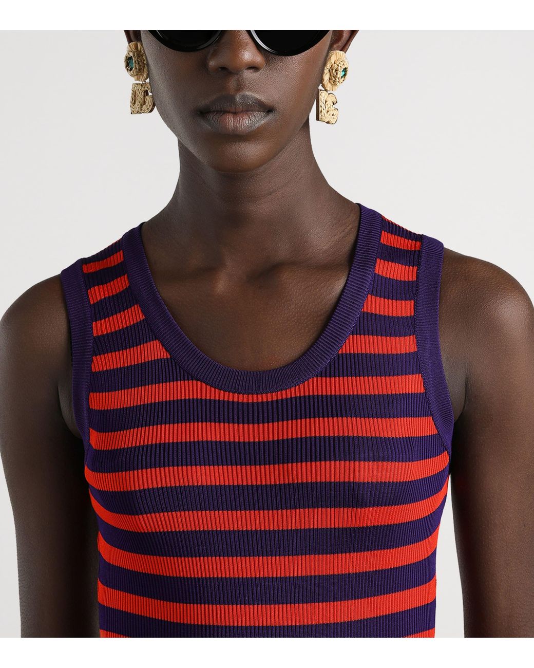 Dolce & Gabbana Red Rib-Knit Stripe Maxi Dress
