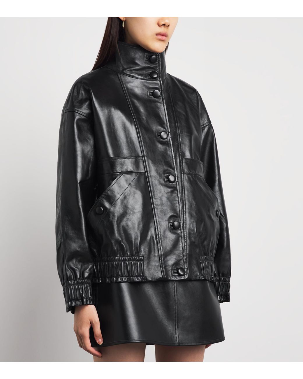 Sandro Black Oversized Glossy Leather Jacket