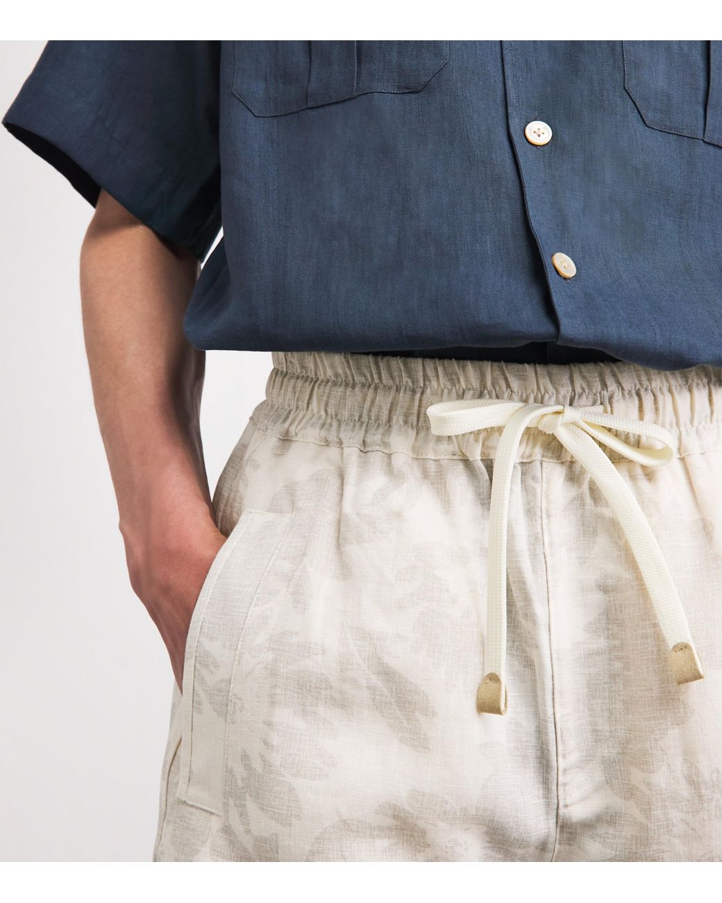 Eleventy Natural Linen Printed Bermuda Shorts for men